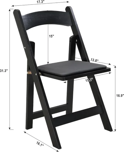 Miniatura 2 de Ball & Cast Silla plegable tapizada, paquete de 4, marco de madera maciza, altura del asiento de 16.9 pulgadas, respaldo y cojín de diseño