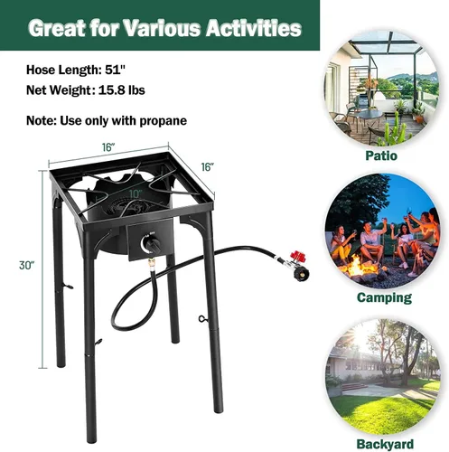 Miniatura 8 de Goplus - Hornillo portátil de gas propano para exteriores, quemador de hierro fundido con patas desmontables para camping
