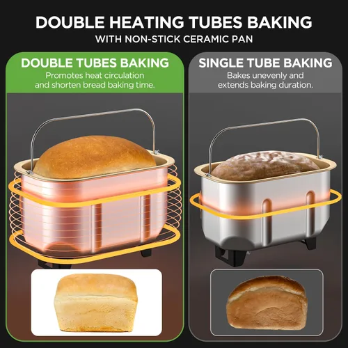 Miniatura 8 de Neretva Máquina para hacer pan, Máquina de pan más grande de 3.3 libras 15-en-1 de acero inoxidable y sartén de cerámica antiadherente y dispensador