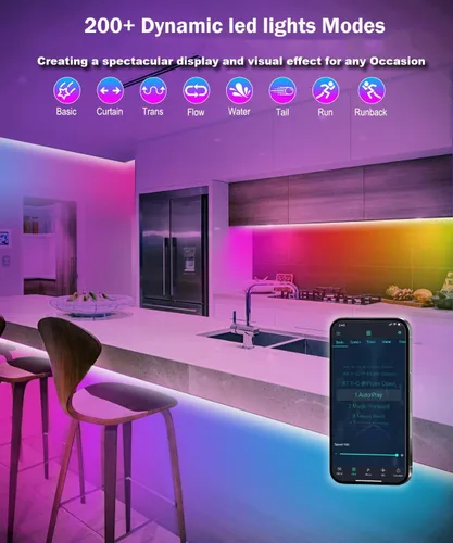 Miniatura 4 de Tira de luces LED para dormitorio de 33 pies, luces LED IC-RGB para habitación con control remoto de aplicación Bluetooth, tira de luz LED USB