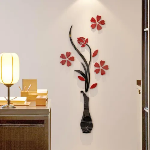 Miniatura 2 de Murales de pared con jarrón 3D para sala de estar, dormitorio, sofá, telón de fondo de televisión, calcomanías originales, regalo, calcomanía de Rojo