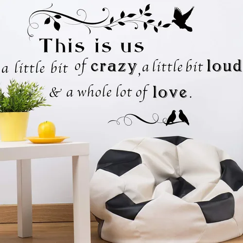 Miniatura 6 de Calcomanías de pared con texto en inglés "This is Us Crazy Loud Love", calcomanías de pared con texto inspirador para decoración del hogar