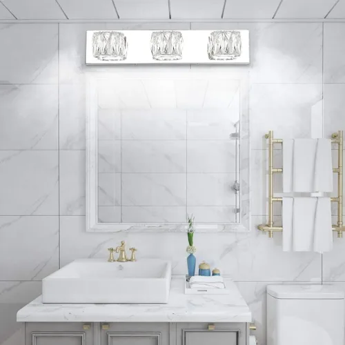 Miniatura 2 de Aipsun 3 luces de cristal para tocador sobre espejo, modernas luces LED para tocador de baño, accesorios de iluminación (luces blancas)
