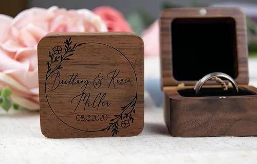Miniatura 7 de Caja del anillo de boda, Caja de anillo personalizada, Caja del portador del anillo, Cajas del anillo de boda para la ceremonia Señor y la Sra. Caja