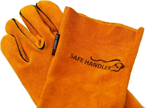 Miniatura 3 de SAFE HANDLER Guantes de soldadura reforzados de cuero para mayor destreza, refuerzo de doble palma, resistentes al calor para hornos, barbacoa