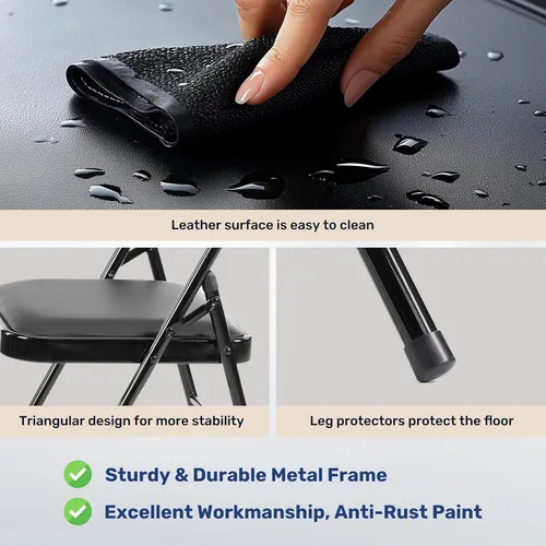 Miniatura 5 de YSSOA Paquete de 2 sillas plegables con asientos acolchados de vinilo y marco de metal duradero para fiestas en interiores y exteriores, hogar