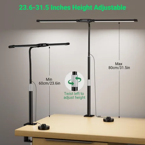 Miniatura 2 de LED Desk Lamp with Clamp, 23.5-31.5 Inches, Black 24W, 75 Lighting Modes, Flexible Neck Design, Telescopic Height, For Home Office Study Work