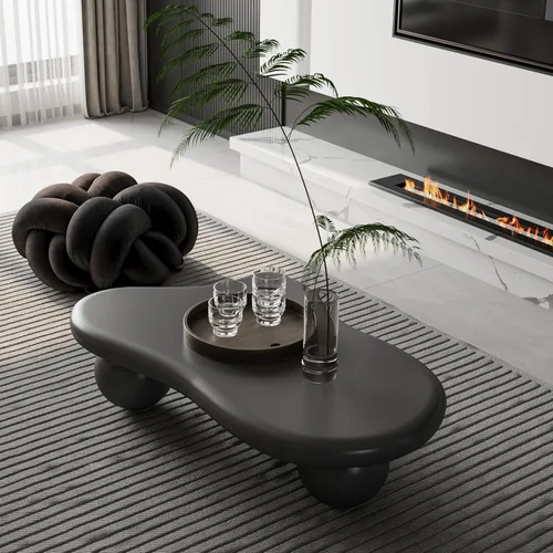 Miniatura 4 de Mesa de centro Cloud de 47.2 pulgadas con 3 patas de bola, moderna mesa central irregular para sala de estar, mesa de té pequeña baja y bonita