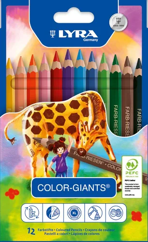 Lyra Color-Giants - Lápices de colores surtidos – Juego de 12 lápices de colores con un núcleo de 0.246 in – Lápices altamente pigmentados para
