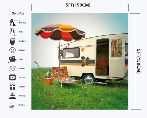 Miniatura 2 de Fondo de fiesta de camping para decoración de pared, campo de campo, sol, ocio, fiesta, fotografía, fondo, 5 x 5 pies, retrato de fotografía