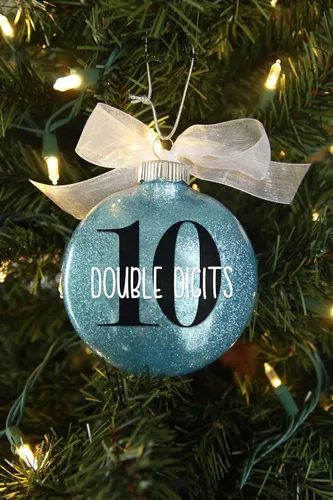 Miniatura 2 de Adorno navideño de 10º cumpleaños, regalo de doble dígito para niño o niña, cumpliendo diez años, bola brillante con purpurina y lazo de organza