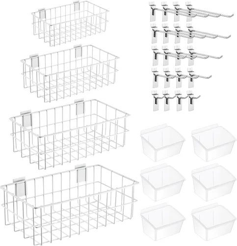 Miniatura 8 de Barydat El juego de 35 accesorios de Slatwall incluye 4 cestas de Slatwall, 6 contenedores de almacenamiento y 25 ganchos montados para colgar Negro