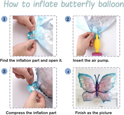 Miniatura 2 de Globos de Mariposa 4 Piezas 40 pulgadas Azul Morado Globos de Papel de Aluminio Mylar para Fiesta Temática de Mariposas Boda Cumpleaños Baby Shower