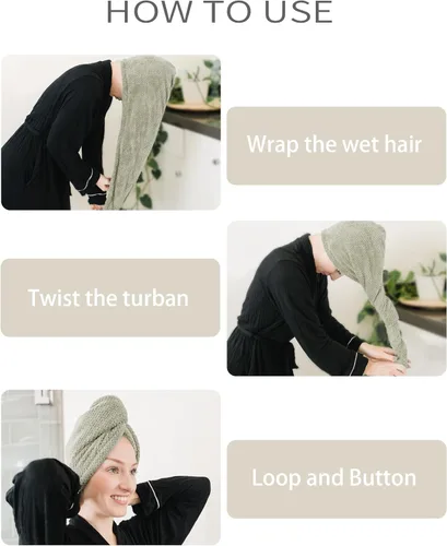 Miniatura 6 de ROLSHOL Paquete de 4 Toallas Envolventes de Microfibra Extra Grandes para Cabello para Mujeres Súper Absorbentes y de Secado Rápido con Botón