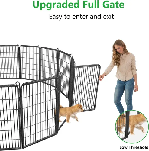 Miniatura 3 de Corralito para perros, 40 pulgadas de altura, 14 paneles con umbral bajo, puerta completa y doble cerradura, cerca para perros al aire libre