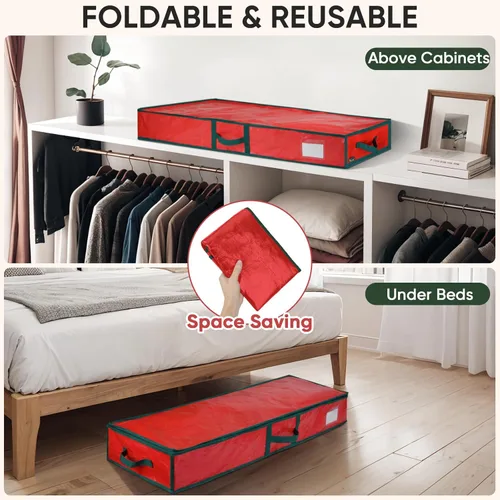 Miniatura 7 de BALEINE Bolsa de almacenamiento de papel de regalo de Navidad, bolsa de almacenamiento de polietileno duradera de 40 pulgadas con particiones Rojo