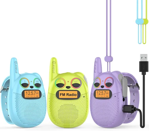 Miniatura 17 de Qniglo Walkie Talkies para niños recargables, paquete de 2, regalos de Navidad y cumpleaños, juguetes para niños y niñas de 3 a 12 años, walkie Azul