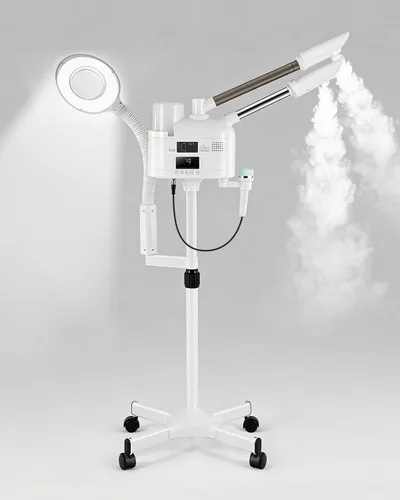 Artist hand Vaporizador facial profesional 4 en 1, vaporizador facial caliente y frío con lámpara de aumento LED 5X, vaporizador esteticista para