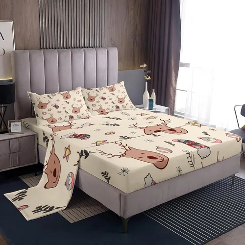 Miniatura 13 de Juego de sábanas tamaño individual, sábanas para árbol de Navidad, sábanas y fundas de almohada de microfibra de 3 piezas, juego de sábanas