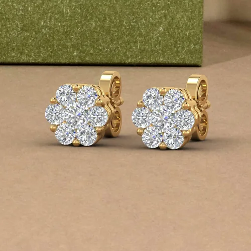 Miniatura 6 de Aretes de diamantes en racimo de 14 a 1 quilate en oro de 10 quilates o platino 950