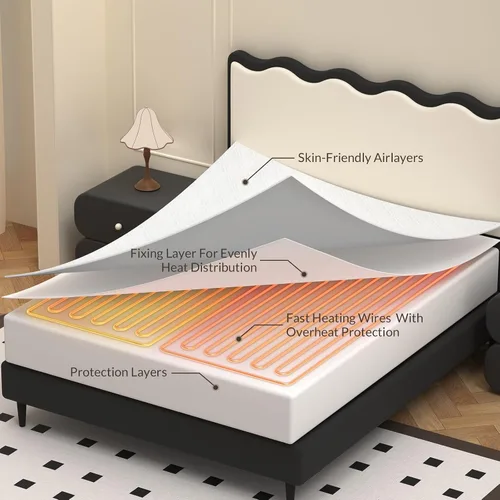 Miniatura 5 de HOMLYNS LuxeHeat - Cubrecolchón eléctrico con calefacción, tamaño Queen, control doble zonificado con función de precalentamiento, 10 niveles