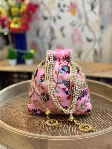 Miniatura 4 de Bolsa de seda bordada para mujer, diseño Potli, bolso de mano para mujer