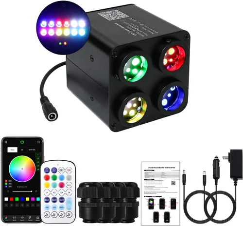Miniatura 15 de AKEPO 4 Color 36W RGBW Luz de Fibra Óptica Parpadeante Solo Fuente de Luz, 4 Puertos RGBW Parpadeante + Activado por Música + Control a través