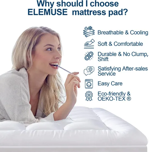 Miniatura 6 de ELEMUSE Cubrecolchón individual XL – Cubrecolchón refrescante de felpa con relleno alternativo de plumón ultra suave, funda de colchón transpirable