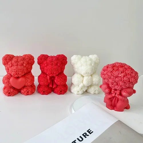 Miniatura 3 de ZAKVOOR Molde de vela con forma de oso de rosa, molde de silicona de fundición de resina para el día de San Valentín, velas de aromaterapia, cera