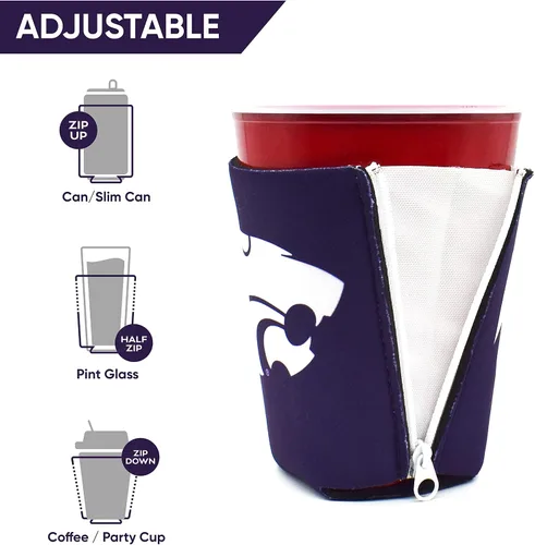 Miniatura 5 de ZipSip NONMAGNET - KSU Wildcat Coozie ajustable todo en uno con cremalleras para latas, botellas, latas delgadas, vasos de pinta, tazas de fiesta