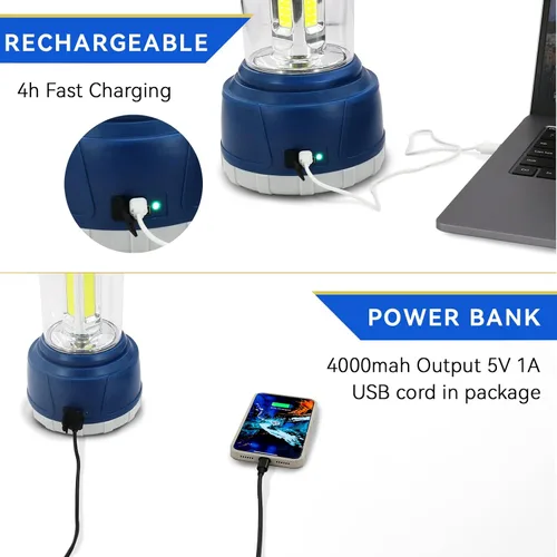 Miniatura 4 de Durapower Linterna LED de camping recargable, 2000 lúmenes de brillo, 5 modos, banco de energía de 4000 mAh, linterna impermeable IP44