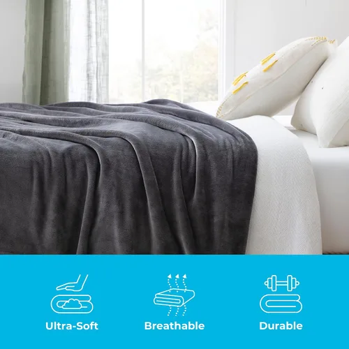 Miniatura 4 de Linenspa Manta de forro polar de franela, súper suave, transpirable, lavable a máquina, poliéster, varios colores disponibles, gris, manta