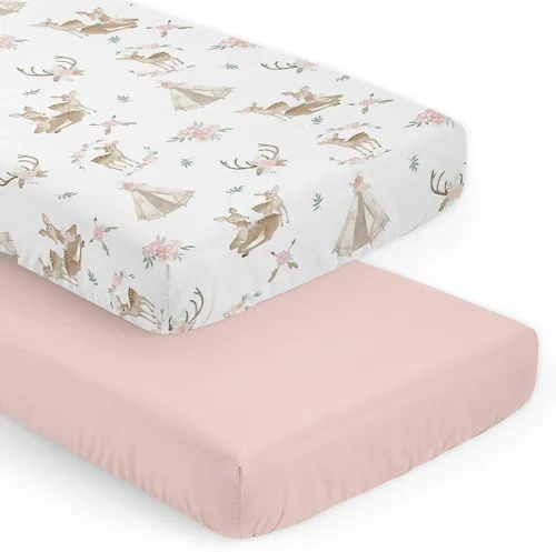 Miniatura 9 de Sweet Jojo Designs Sábanas ajustables para cuna (flores de ciervos del bosque) para niñas, guardería infantil, habitación de niños pequeños