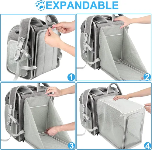 Miniatura 6 de Texsens Mochila para gatos expandible para mascotas, mochila para mascotas para gatos medianos y perros pequeños, ideal para viajes, senderismo y al