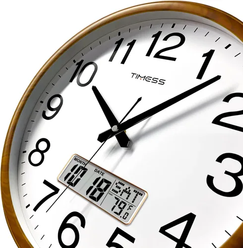 Miniatura 2 de Reloj de pared TIMESS, acabado clásico estilo madera, de 11 pulgadas, silencioso, sin tictac, funciona con pilas, de cuarzo, analógico