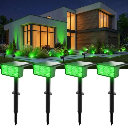Miniatura 9 de T-SUN Focos solares para exteriores, paquete de 4 unidades, 49 LED, 2 modos de iluminación, IP65 impermeables para paisaje, luces LED de atardecer a