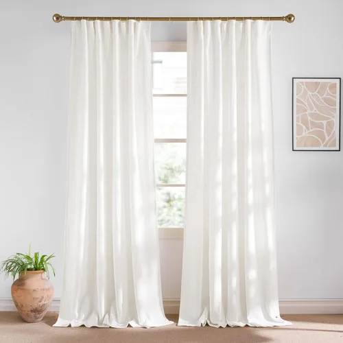 Miniatura 102 de NICETOWN Cortinas de lino grueso para dormitorio, privacidad añadida, bolsillo para barra y pestaña trasera, no se transparentan, mezcla de lino