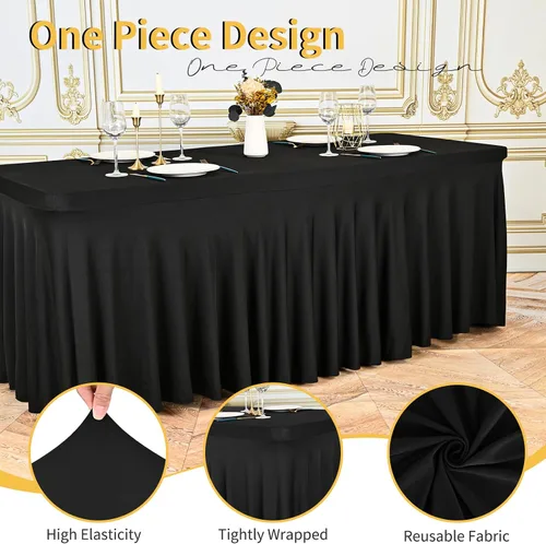 Miniatura 3 de 2 Packs Black Spandex Table Clothes for 6 Foot Rectangle Tables, Wrinkle Resistant Fitted Tables Cover, Washable Stretch Table Skirts for Weddings