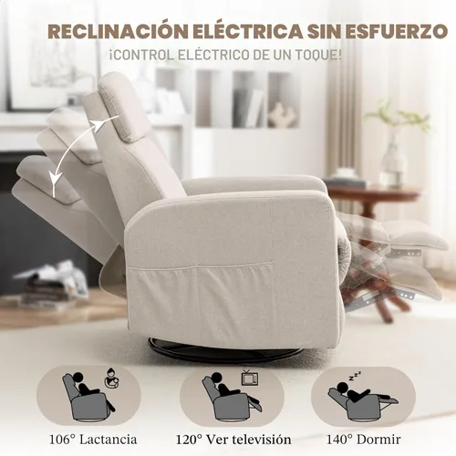 Miniatura 3 de Korser Sillas reclinables eléctricas giratorias para adultos, mecedora eléctrica para guardería, silla reclinable con bolsillo lateral clasificado