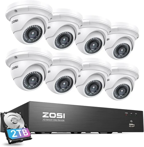 Miniatura 10 de ZOSI Sistema de cámara de seguridad POE 4K de 16 canales, cámara domo de metal CCTV de 16 x 5MP para exteriores e interiores, visión nocturna de 80