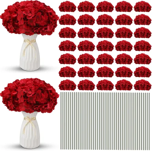 Unittype 100 piezas de hortensias artificiales de seda con tallos, flores de hortensias sintéticas para centros de mesa de boda, ramos de flores