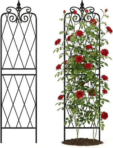 Paquete de 2 enrejados de 71 pulgadas de alto x 15 pulgadas de ancho, enrejado negro para plantas trepadoras, marco de metal para exteriores,