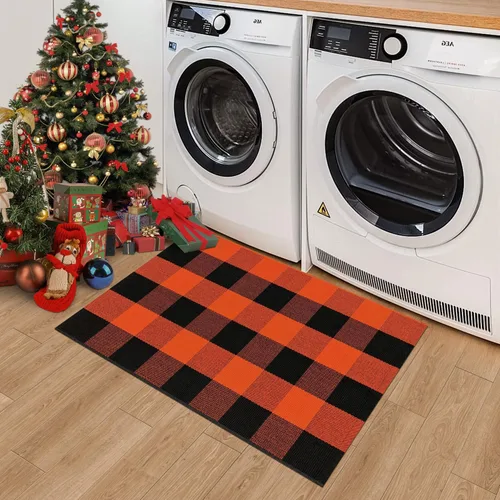 Miniatura 4 de Alfombra Buffalo Plaid Pequeña a Cuadros 2x3 Pies (61x91 cm) Naranja y Negro, Tapete para Puerta Delantera, Navidad Halloween Acción de Gracias