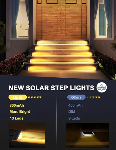Miniatura 5 de AUDLES Luces solares LED impermeables para escaleras, luces de escalera para exteriores, luces solares blancas cálidas IP67, luces decorativas