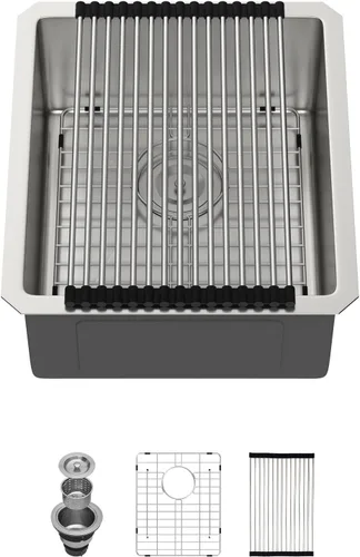 Miniatura 31 de Lordear Fregadero de cocina para interiores y exteriores de 15 x 17 con grifo plegable, Samll Bar Prep 16 calibre T304 de acero inoxidable