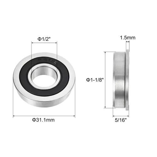 Miniatura 2 de uxcell FR8-2RS Rodamiento de bolas con brida de 1/2 x 1-1/8 x 5/16 pulgadas de doble sellado de acero cromado, 4pcs