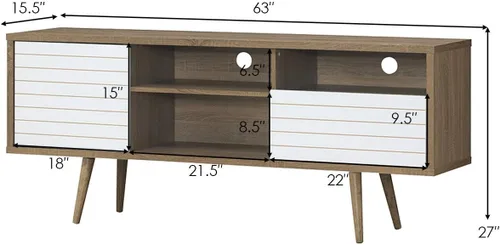 Miniatura 5 de Tangkula Soporte de TV moderno Mid-Century para televisores de hasta 70 pulgadas, mesa consola de madera con estantes de almacenamiento, gabinete