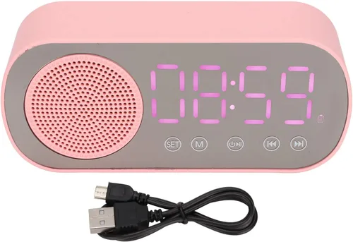 Miniatura 7 de Sanpyl Altavoz despertador, USB portátil HiFi pantalla LED, reloj despertador dual con radio FM sintonizada digitalmente, para el hogar, oficina