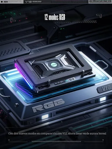 Miniatura 3 de llano V10 Almohadilla de Refrigeración para Laptop de Juegos, Enfriador de Laptop RGB con Potente Ventilador Turbo Externo de 4.72 Pulgadas, Negro