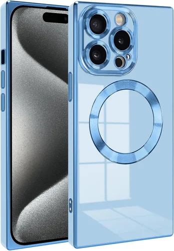Miniatura 19 de Funda magnética para iPhone 15 compatible con Magsafe, TPU suave plateado a prueba de rayones con lente totalmente cubierta compatible con carga